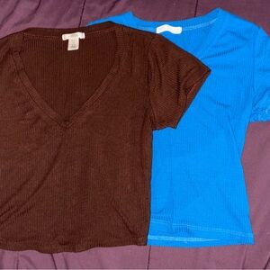 Brown and Blue V-Neck T-Shirts